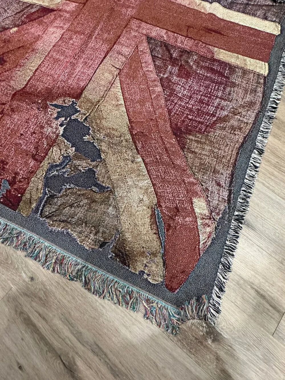 Union Jack Red & Gray Fringed Throw Blanket